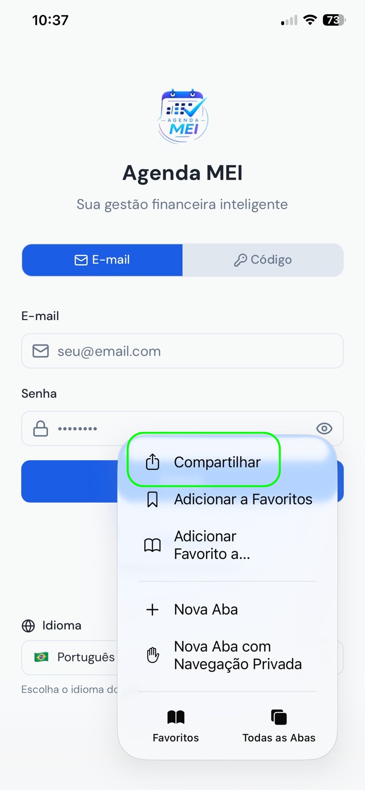 Passo 2: Toque em Compartilhar